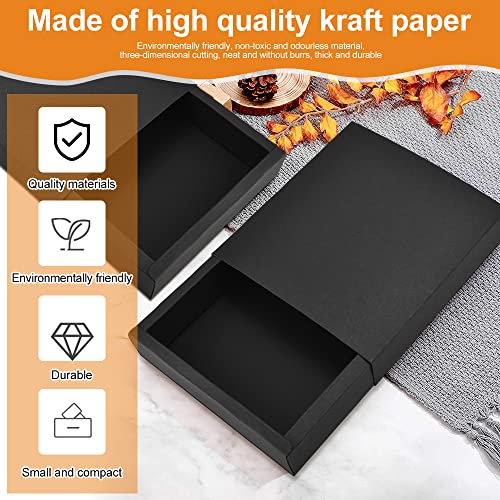 THATSRAD Cajas de Cartón para Regalos (12 Piezas) 18 * 13 * 3cm Cajón de Papel Kraft Cajitas para Regalos Plegables Cajas de Cartón Kraft Negro para Embalaje, Chuches, Alimentos, Collares, Accesorios