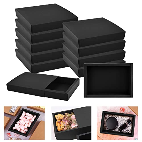 THATSRAD Cajas de Cartón para Regalos (12 Piezas) 18 * 13 * 3cm Cajón de Papel Kraft Cajitas para Regalos Plegables Cajas de Cartón Kraft Negro para Embalaje, Chuches, Alimentos, Collares, Accesorios