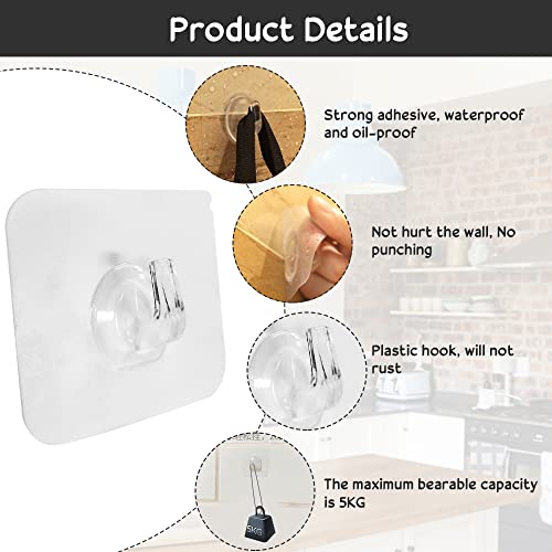 THATSRAD Gancho Transparente Pared 25 Uds 6*6cm/Carga Hasta 5kg Colgadores Adhesivos para Colgar Toallas, Llaves, Ropa, Baño, Cocina, Puerta