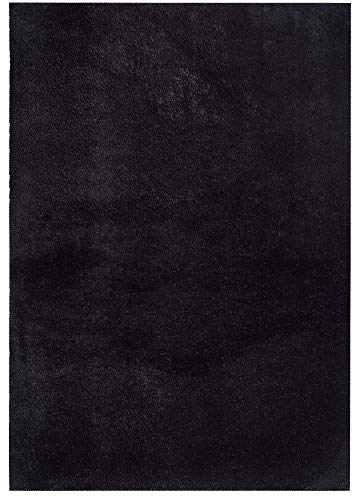 the carpet Relax - Alfombra Moderna y mullida de Pelo Corto, Parte Inferior Antideslizante, Lavable hasta 30 Grados, Muy Suave, imitación de Pelo, Color Negro, 240 x 340 cm