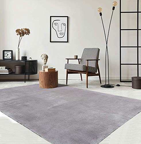 the carpet Relax - Alfombra Moderna y mullida de Pelo Corto, Parte Inferior Antideslizante, Lavable hasta 30 Grados, Muy Suave, imitación de Pelo, Color Gris, 140 x 200 cm