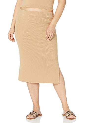 The Drop Vera Falda Midi Ajustada de Punto con Abertura Lateral para Mujer, Curds & Whey, 3XL Grande