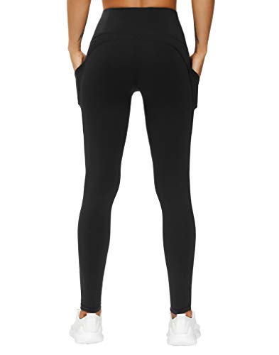 THE GYM PEOPLE Pantalones de Yoga Gruesos de Cintura Alta con Bolsillos, Control de Abdomen, Leggings de Yoga para Mujer, Negro, M