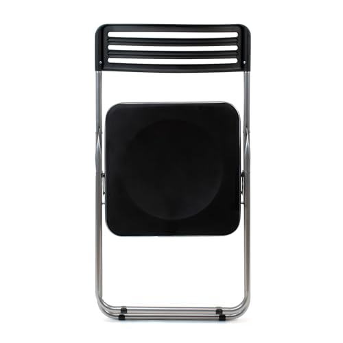 THE SECRET HOME - Silla Plegable de Metal y PVC - Alto: 80 cm x Largo: 42 cm - Color Negro - Asiento con Estructura Metálica - Ideal para Despacho, Cocina, Salón, Terraza (Modelo 2)