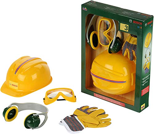 Theo Klein 8537 Set de Accesorios, Guantes de Trabajo, Gafas de Seguridad, Orejeras y Casco de Calidad, Medidas del Embalaje 30 cm x 38 cm 10 cm, Juguete para niños a Partir de 3 años