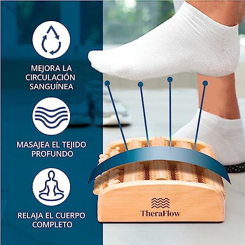 TheraFlow Masajeador Dual de Pies - Acupuntura Shiatsu Original - Madera - con Rodillo de Acupresión para y Alivio de Fascitis Plantar - Con Gráfico de Reflexología Podal y Manual de Uso - (L)