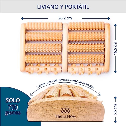 TheraFlow Masajeador Dual de Pies - Acupuntura Shiatsu Original - Madera - con Rodillo de Acupresión para y Alivio de Fascitis Plantar - Con Gráfico de Reflexología Podal y Manual de Uso - (L)