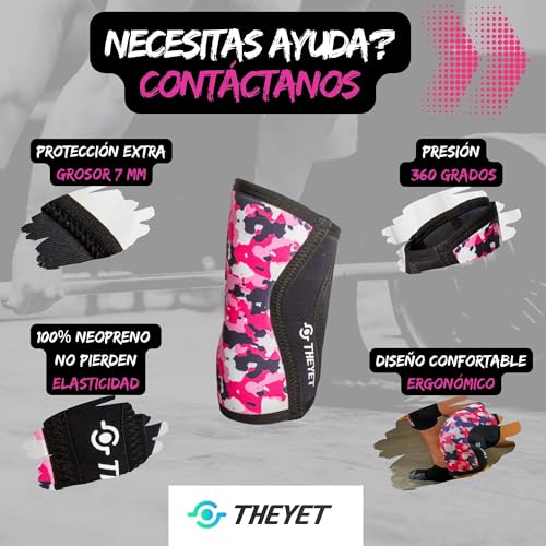 Theyet 2 Rodilleras Compresión Neopreno 7mm | Soporte Ajustable Hombre y Mujer | Gimnasio Crossfit Powerlifting Fitness Gym Halterofilia | Protecciones Deportivas para Rodillas (M)