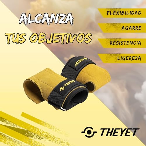 THEYET Calleras para Cross Training de Cuero sin Agujeros Unisex | Guantes Gimnasio Hombre y Mujer | Protección para Manos en Dominadas Pesas Barra Fitness Calistenia Gym (Amarillo)