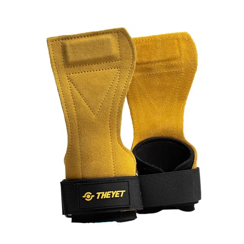 THEYET Calleras para Cross Training de Cuero sin Agujeros Unisex | Guantes Gimnasio Hombre y Mujer | Protección para Manos en Dominadas Pesas Barra Fitness Calistenia Gym (Amarillo)