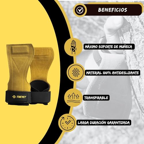 THEYET Calleras para Cross Training de Cuero sin Agujeros Unisex | Guantes Gimnasio Hombre y Mujer | Protección para Manos en Dominadas Pesas Barra Fitness Calistenia Gym (Amarillo)