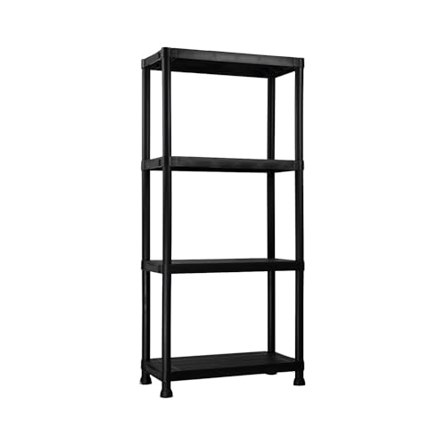 THINIA HOME - Estantería Almacenaje, Polipropileno PP, Multiusos, Hogar, Trastero, Domitorio y Cocina, 4 Baldas, Carga Máxima 100Kg, 60x30x130cm (Largo x Ancho x Alto), Color Negro