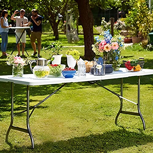 THINIA HOME Mesa Catering Plegable Portátil Rectangular 180 cm Mesa Multiusos: Camping, Eventos en Espacios Exteriores o Interiores | Mesa Resina y Patas Acero | 4-6 Personas y Carga de 150kg