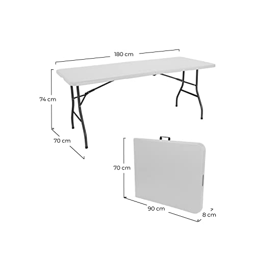 THINIA HOME Mesa Catering Plegable Portátil Rectangular 180 cm Mesa Multiusos: Camping, Eventos en Espacios Exteriores o Interiores | Mesa Resina y Patas Acero | 4-6 Personas y Carga de 150kg