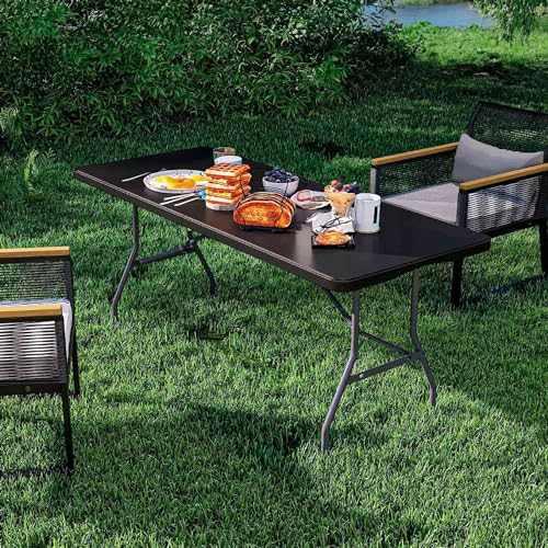 THINIA HOME Mesa Catering Plegable Portátil Rectangular 180 cm Mesa Multiusos: Camping, Eventos en Espacios Exteriores o Interiores | Mesa Resina y Patas Acero | 4-6 Personas y Carga de 150kg