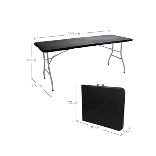 THINIA HOME Mesa Catering Plegable Portátil Rectangular 180 cm Mesa Multiusos: Camping, Eventos en Espacios Exteriores o Interiores | Mesa Resina y Patas Acero | 4-6 Personas y Carga de 150kg