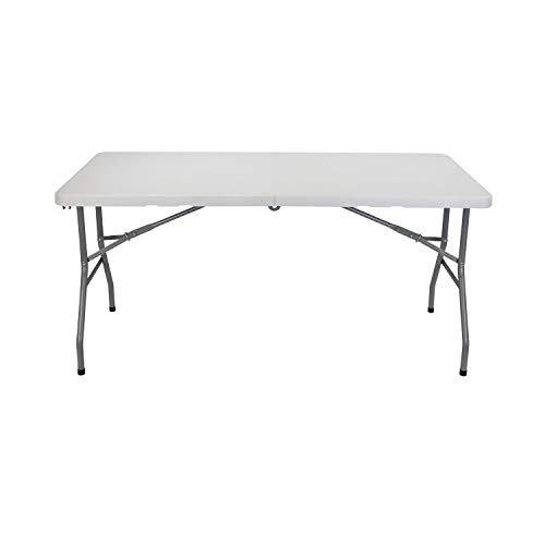 THINIA HOME Mesa Catering Plegable Rectangular Portatil Blanca 150 cm Mesa Multiusos: Camping, Eventos en Espacios Exteriores o Interiores | Mesa Resina y Patas Acero | 2-4 Personas