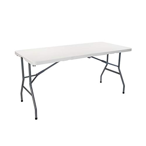 THINIA HOME Mesa Catering Plegable Rectangular Portatil Blanca 150 cm Mesa Multiusos: Camping, Eventos en Espacios Exteriores o Interiores | Mesa Resina y Patas Acero | 2-4 Personas