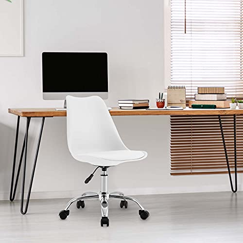 THINIA HOME Silla de Escritorio Ergonómica con Ruedas Eyre Silla Nórdica Acolchada Giratoria Moderna Altura Ajustable | Silla de Escritorio de Oficina Estudio Dormitorio 97x47x58cm