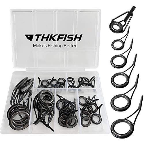 THKFISH Kit de reparación de cañas de Pesca Spinning Guías de caña de Pesca Kit de reparación de Punta de Varilla Acero Inoxidable Guía de Anillo de cerámica Negro - Marco 35 Piezas