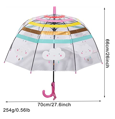 ThreeH Paraguas Infantil Arcoíris Paraguas de burbuja de cúpula transparente automático con lindas nubes de dibujos animados 8 costillas, Rosa