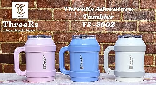 ThreeRs - Vaso de 50 onzas con asa de popote, taza de escritorio de acero inoxidable con aislamiento al vacío de doble pared con tapa para sorber y pajita, para bebidas frías calientes, a prueba de