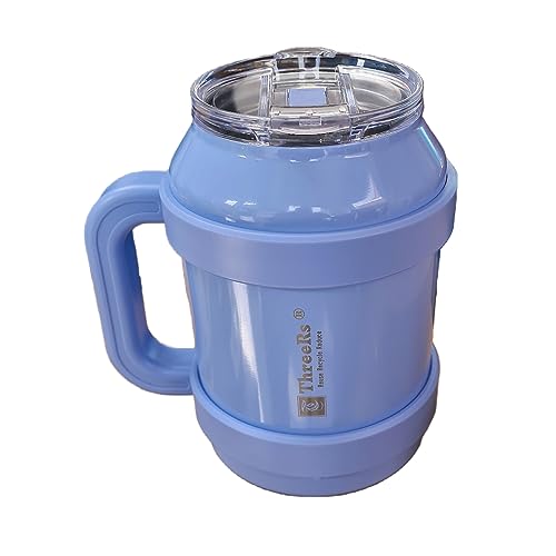 ThreeRs - Vaso de 50 onzas con asa de popote, taza de escritorio de acero inoxidable con aislamiento al vacío de doble pared con tapa para sorber y pajita, para bebidas frías calientes, a prueba de