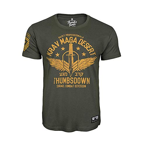 Thumbsdown PULGARES Down Krav Maga Desierto Camiseta Quiet professionals. MMA. Gimnasio entrenamiento. Marcial Artes Informal - VERDE MILITAR, Small