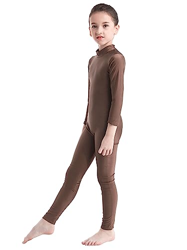 TiaoBug Bodies Jumpsuit Mono para Danza Gimnasia Rítmica Leotardo Body Básico Clásico Manga Larga para Ballet Deporte Niñas Niños 5-12 Años U Marrón 9-10 años