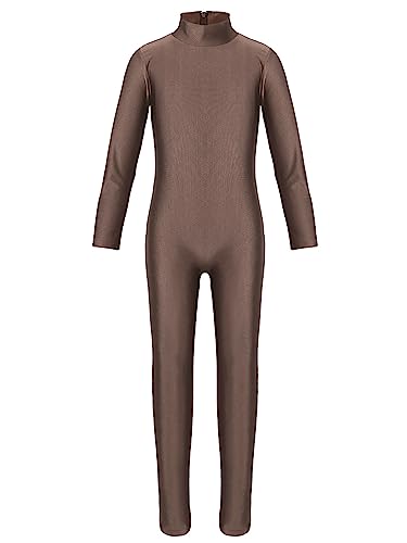 TiaoBug Bodies Jumpsuit Mono para Danza Gimnasia Rítmica Leotardo Body Básico Clásico Manga Larga para Ballet Deporte Niñas Niños 5-12 Años U Marrón 9-10 años