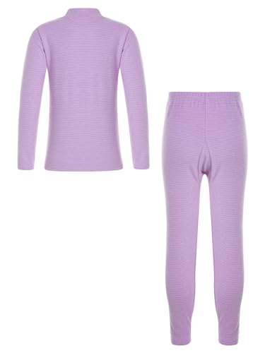 TiaoBug Conjunto de Ballet Deportivo Gimnasia para Niñas Ropa de Interior Térmica Elástica Camiseta Manga Larga y Leggings Pantalones Largos Infantil 3-14 Años Morado C 5-6 años