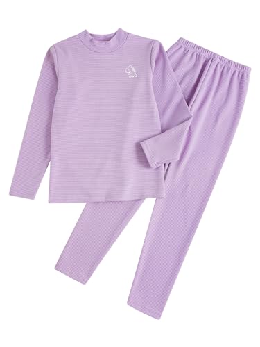 TiaoBug Conjunto de Ballet Deportivo Gimnasia para Niñas Ropa de Interior Térmica Elástica Camiseta Manga Larga y Leggings Pantalones Largos Infantil 3-14 Años Morado C 5-6 años