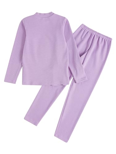 TiaoBug Conjunto de Ballet Deportivo Gimnasia para Niñas Ropa de Interior Térmica Elástica Camiseta Manga Larga y Leggings Pantalones Largos Infantil 3-14 Años Morado C 5-6 años