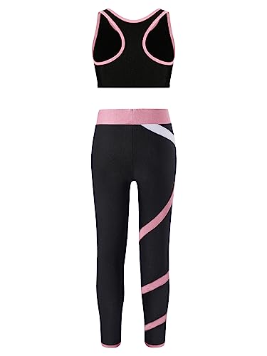 TiaoBug Conjunto de Chándal Verano para Niñas Tanks Top de Deportivo y Leggings Pantalones Largos de Elásticos Ropa de Deporte Danza Gimnasia A Rosa 9-10 años