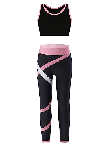 TiaoBug Conjunto de Chándal Verano para Niñas Tanks Top de Deportivo y Leggings Pantalones Largos de Elásticos Ropa de Deporte Danza Gimnasia A Rosa 9-10 años