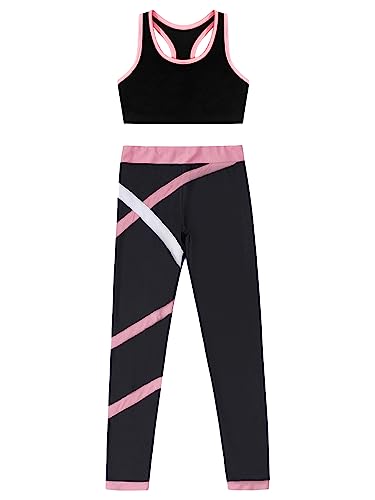 TiaoBug Conjunto de Chándal Verano para Niñas Tanks Top de Deportivo y Leggings Pantalones Largos de Elásticos Ropa de Deporte Danza Gimnasia A Rosa 9-10 años