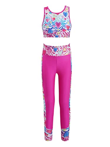 TiaoBug Conjunto de Verano para Niñas Chaleco Deportivo Tanks Top y Leggings Pantalones Largo de Elásticos Ropa de Deportivo Entrenamiento Yoga Fitness Cebra blanco 9-10 años