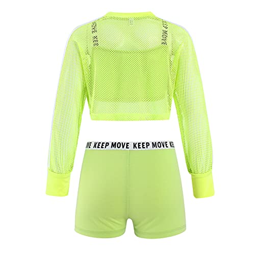 TiaoBug Conjunto Deportivo de Tres Piezas para Niñas Chandal Verano Sudadera con Malla Transpirable Ahuecada+Chaleco Deporte Tanks Top Corto+Pantalones Corto verde 11-12 años