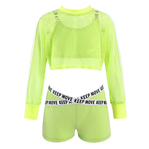 TiaoBug Conjunto Deportivo de Tres Piezas para Niñas Chandal Verano Sudadera con Malla Transpirable Ahuecada+Chaleco Deporte Tanks Top Corto+Pantalones Corto verde 11-12 años