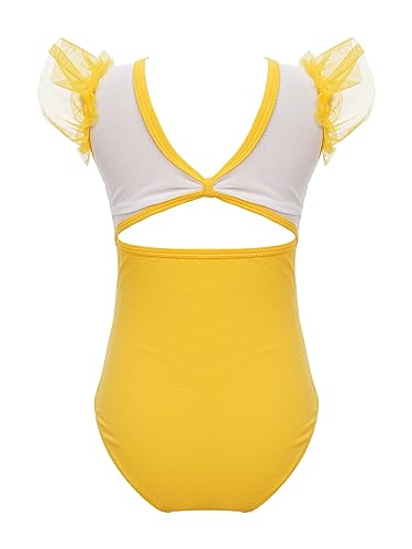 TiaoBug Leotardos de Gimnasia Rítmica Niñas Maillot Ballet Danza Mono Algodón Elástico Traje princesa de Baile Body sin Manga Moda para Chicas Amarillo 5-6 años