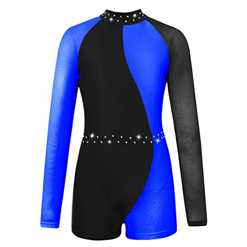 TiaoBug Maillot de Danza para Niña Leotardo Maillot de Manga Larga Mono de Gimnasia Patinaje Artístico Body de Ballet Disfraz de Baile Competición 6-16 Años Azul real 6 años