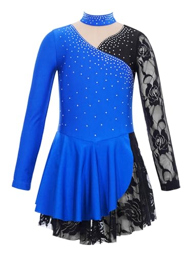 TiaoBug Maillot de Patinaje Artístico para Niña Manga Larga Vestido Lentejuelas de Danza Ballet Leotardo Gimnasia Rítmica Competición Disfraz de Bailarina X Azul real 11-12 años