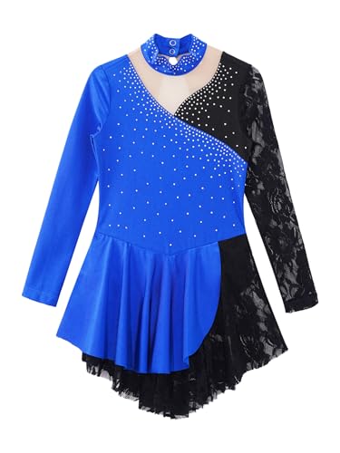 TiaoBug Maillot de Patinaje Artístico para Niña Manga Larga Vestido Lentejuelas de Danza Ballet Leotardo Gimnasia Rítmica Competición Disfraz de Bailarina X Azul real 11-12 años