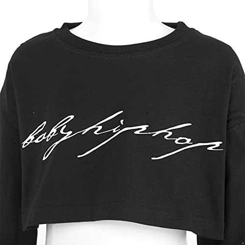 TiaoBug Sudadera de Deportivo sin Capucha para Niña Crop Top de Manga Larga Sólido Primavera Otoño Ropa de Deportiva Baile Callejero Hiphop Negro 5-6 años