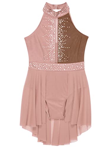 TiaoBug Vestido de Danza Clásica para Niña Maillot sin Manga de Lentejuelas Brillante de Gimnasia Rítmica Patinaje Leotardo Ballet Vestido de Bailarina S Café 11-12 años