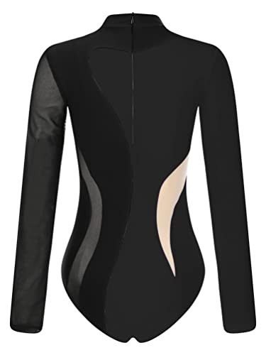 TiaoBug Vestido de patinaje artístico mujer Maillot de Patinaje Artístico Body de Danza Metálico Brillante Leotardo de Baile Gimnasia Rítmica Negro B M