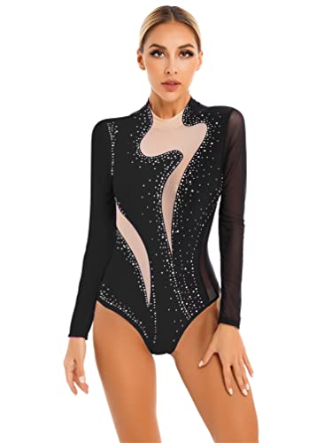 TiaoBug Vestido de patinaje artístico mujer Maillot de Patinaje Artístico Body de Danza Metálico Brillante Leotardo de Baile Gimnasia Rítmica Negro B M