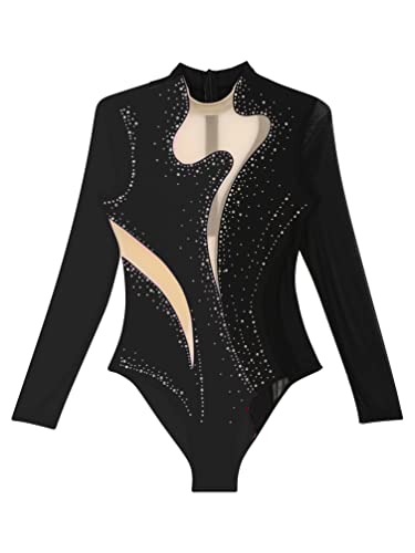 TiaoBug Vestido de patinaje artístico mujer Maillot de Patinaje Artístico Body de Danza Metálico Brillante Leotardo de Baile Gimnasia Rítmica Negro B M