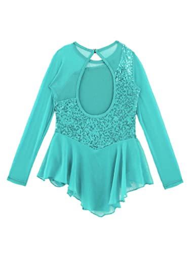 TiaoBug Vestido de Patinaje Artístico para Niña Maillot de Manga Larga con Lentejuelas Leotardo con Tutú de Danza Ballet Gimnasia Rítmica Traje de Baile Menta verde 8 años