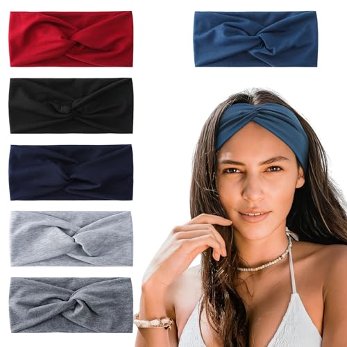 Tibapla 6 diademas para el pelo para mujer, elásticas, suaves, bohemias, deportivas, yoga, accesorios para el cabello, para deportes, correr, ejercicio o gimnasio (color sólido)